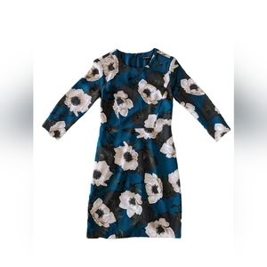 Banana Republic Size 0P Dress Green Floral Sheath 3/4 Sleeve Office Petite